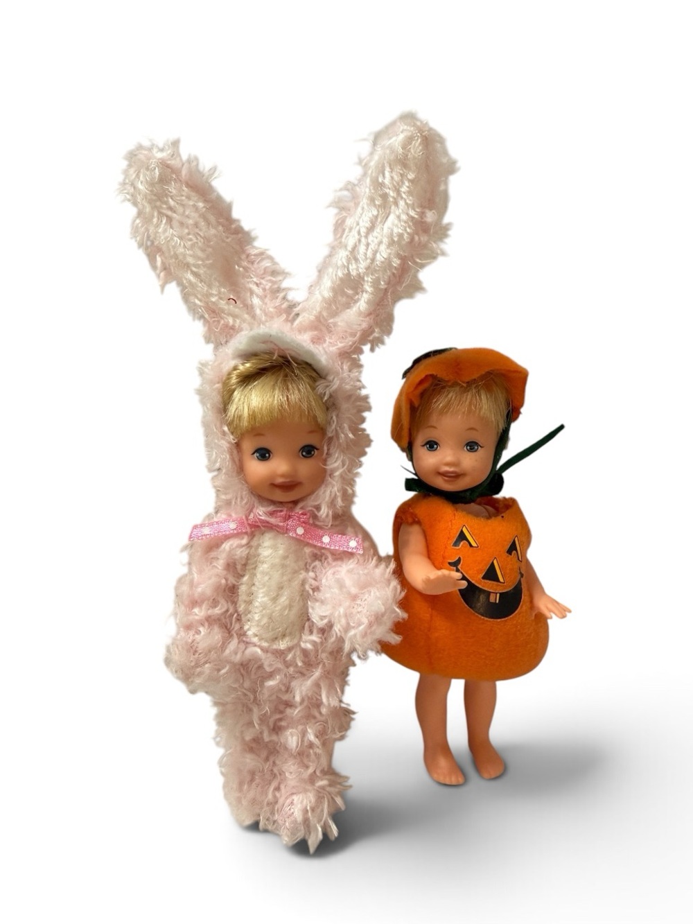 1994 Mattel Kelly Club Dolls – Pink Bunny & Pumpkin Costumes – 4.5”